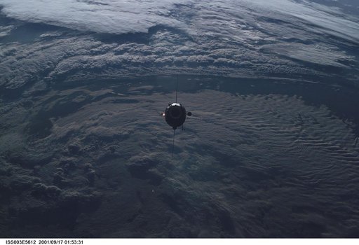 View of the Pirs Docking Compartment approaching the ISS during Expedition Three