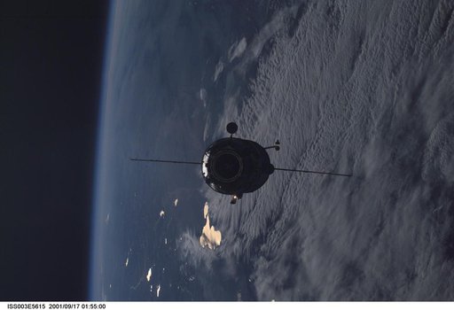 View of the Pirs Docking Compartment approaching the ISS during Expedition Three