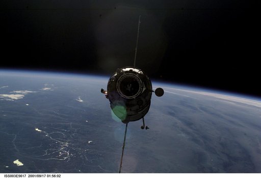 View of the Pirs Docking Compartment approaching the ISS during Expedition Three