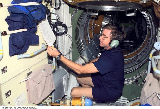 Culbertson uses the HAM radio equipment in the FGB during Expedition Three