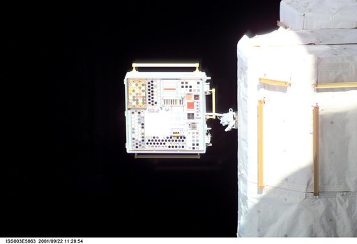 View of MISSE on the Airlock taken during Expedition Three