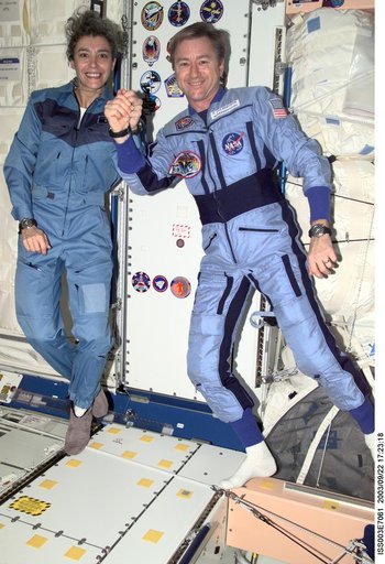 Haignere and Culbertson pose in Node 1 during Expedition Three