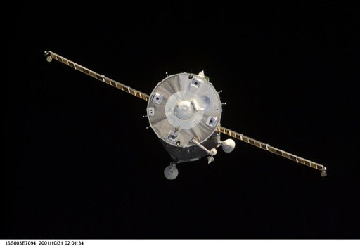 View of the Soyuz carrying the Taxi crew after undocking taken during Expedition Three
