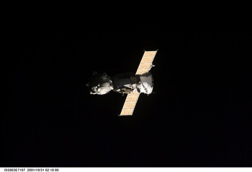 View of the Soyuz carrying the Taxi crew after undocking taken during Expedition Three