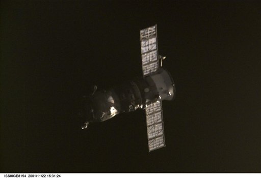 View of a Progress spacecraft after undocking from the ISS during Expedition Three