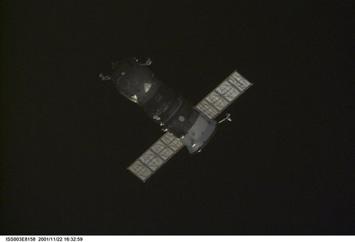View of a Progress spacecraft after undocking from the ISS during Expedition Three