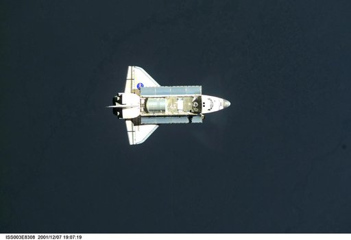 View of the docking approach of Endeavour taken during Expedition Three