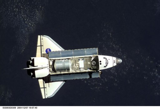 View of the docking approach of Endeavour taken during Expedition Three