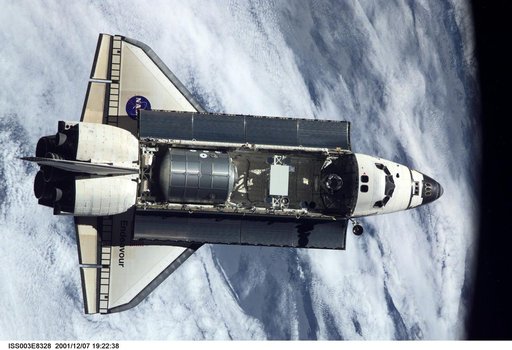 View of the docking approach of Endeavour taken during Expedition Three