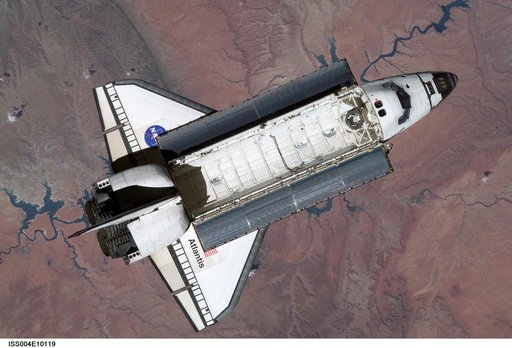 STS-110 Shuttle Atlantis separates from the ISS following undocking, Expedition Four