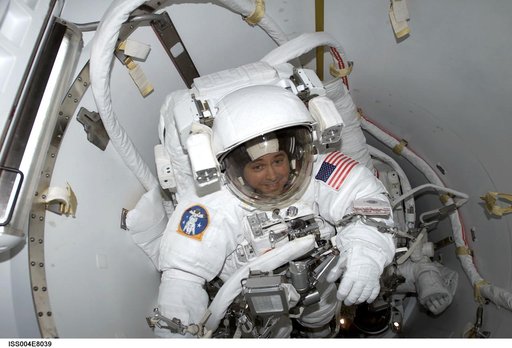 Bursch and Walz in Quest Airlock for EVA 3, Expedition Four