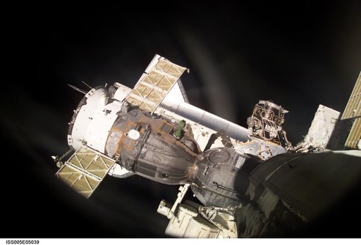 View of Soyuz docked to the FGB taken during the Expedition Five Mission