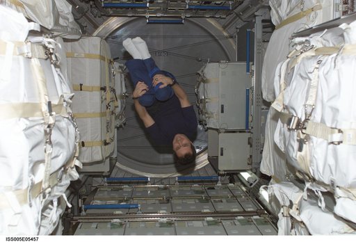 Bursch, Expedition Four flight engineer, floats in the Leonardo MPLM