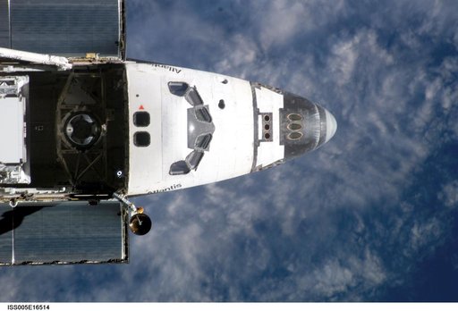 Atlantis during STS-112 approach to ISS during Expedition Five