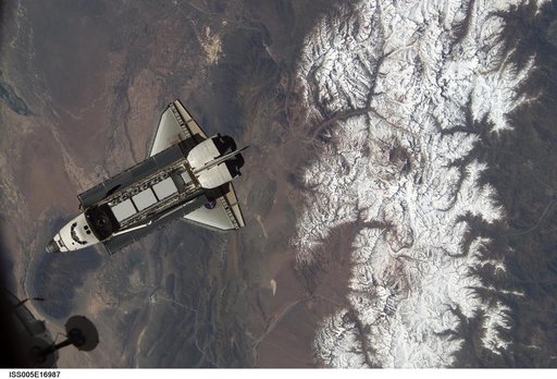 Atlantis during STS-112 approach to ISS during Expedition Five