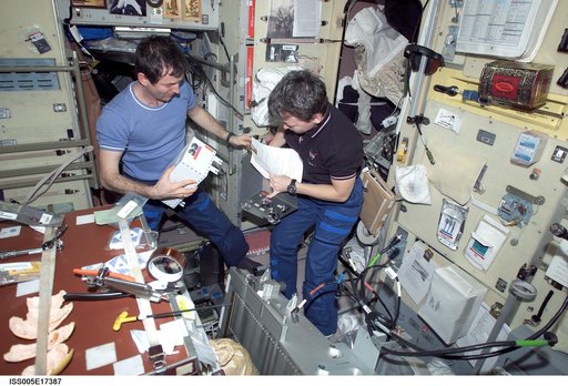 Whitson and Treschev perform maintenance on the TVIS