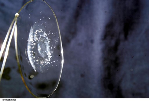 View of a surface tension demonstration using water that is being held in place by a 50mm metal loop