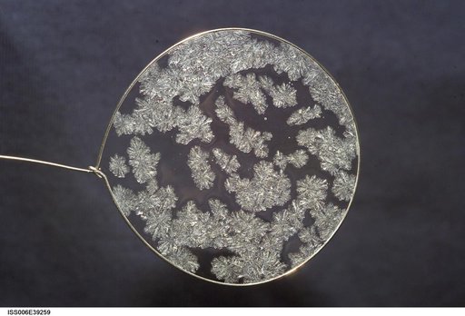 View of sugar crystals in a water bubble on Expedition Six
