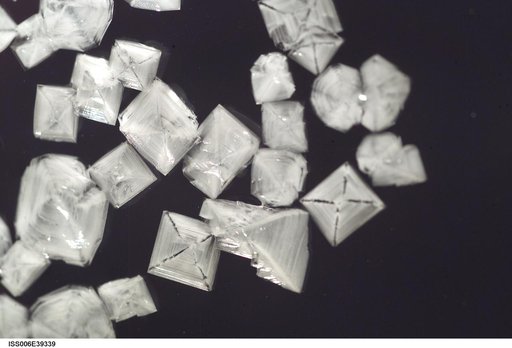 View of salt crystals inserted within a 50mm metal loop in the U.S. Laboratory