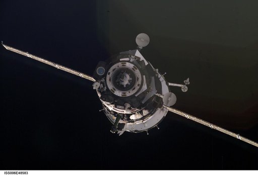 View of Soyuz TMA-2 approaching the ISS during Expedition Six