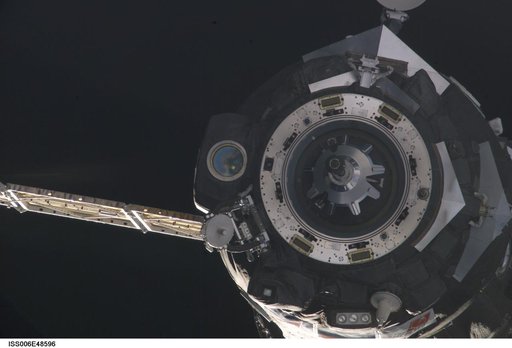 View of Soyuz TMA-2 approaching the ISS during Expedition Six