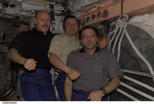 Expedition Six and Seven crew in Destiny module