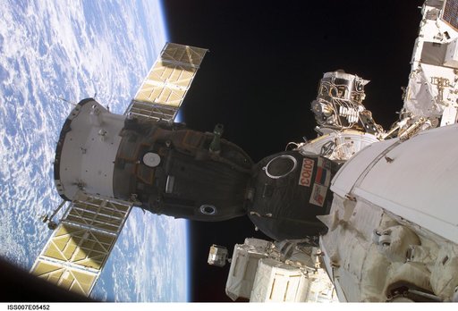 Soyuz spacecraft docked to ISS