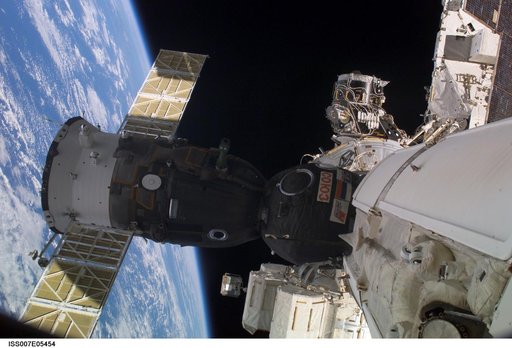 Soyuz spacecraft docked to ISS