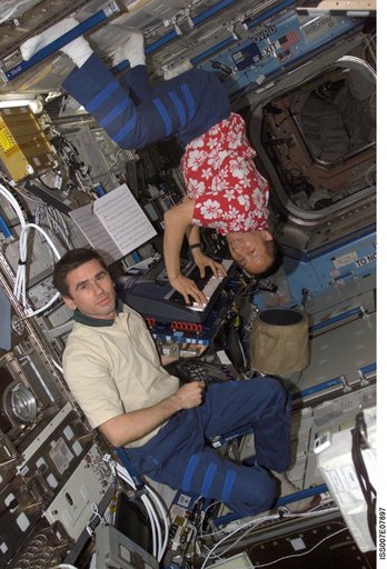 Expedition Seven CDR Malenchenko and Science Officer Lu in Zvezda module