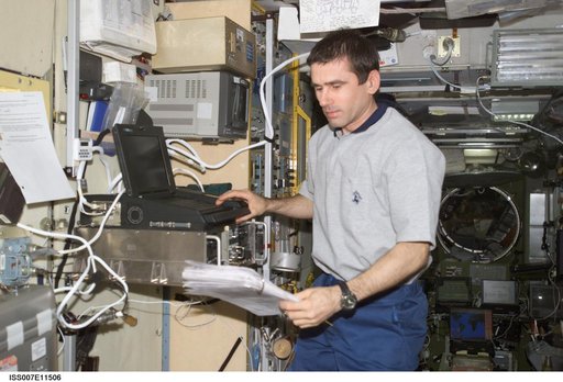CDR Malenchenko entering data in Zvezda Service Module