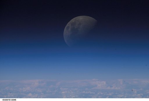 Moon over an Earth limb taken by the Expedition Seven crew