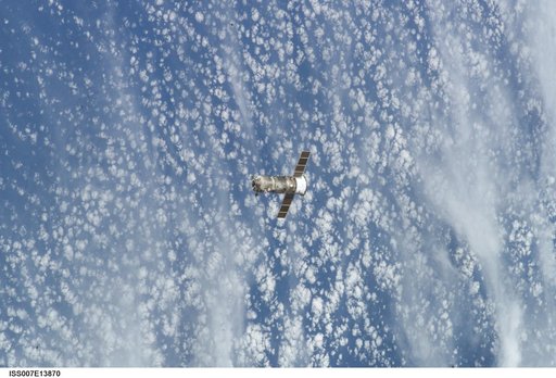 View of the Progress Spacecraft after undocking from the ISS during Expedition Seven