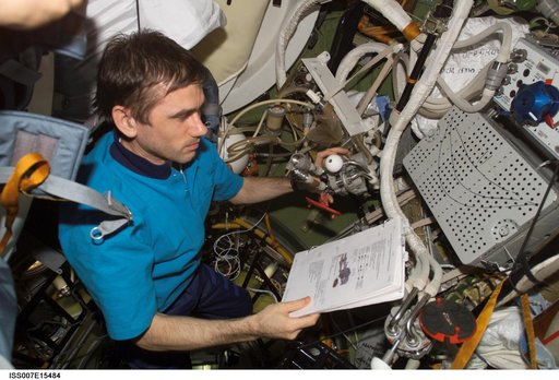 Malenchenko during checkout of Orlan spacesuits