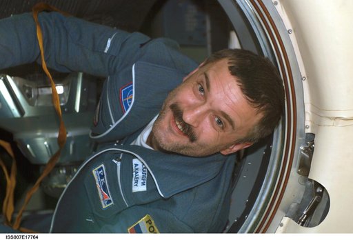 Portrait view of Kaleri aboard ISS