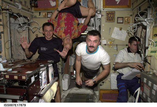 Expedition Seven and Eight crewmembers in the Zvezda Service module
