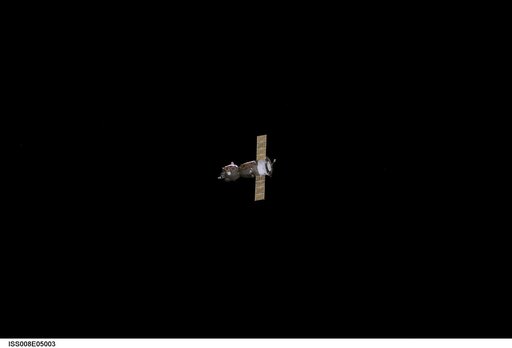 Image of the Soyuz 6 following undocking from the ISS to conclude Expedition Seven / 8 joint OPS