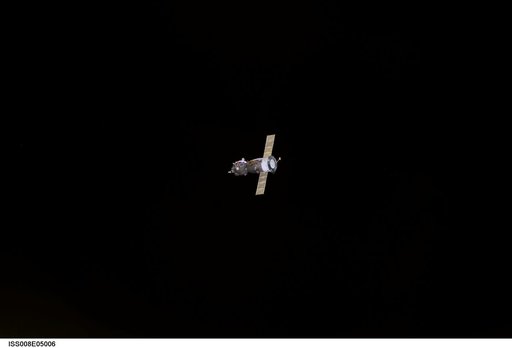 Image of the Soyuz 6 following undocking from the ISS to conclude Expedition Seven / 8 joint OPS