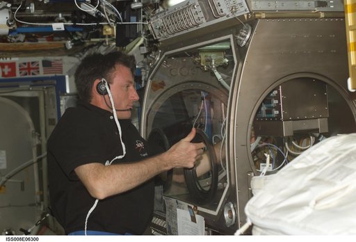 Foale conducts MSG setup for PFMI experiment in U.S. Lab during Expedition 8
