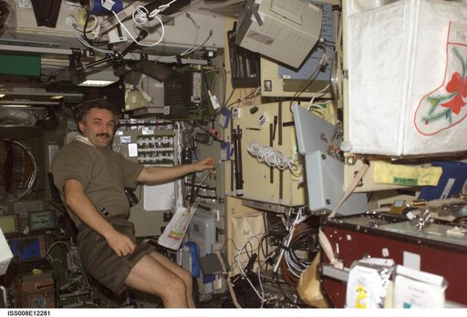 Kaleri poses beside the Vozdukh in the SM during Expedition 8