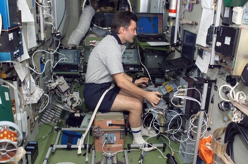 Kaleri works with the TORU teleoperated control system in the SM during Expedition 8