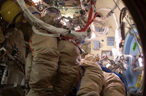 Orlan suits stowed in Pirs DC following Expedition 8 EVA