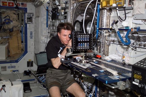 Foale uses takes photographs of a BCAT SGSM in the  U.S. Lab during Expedition 8