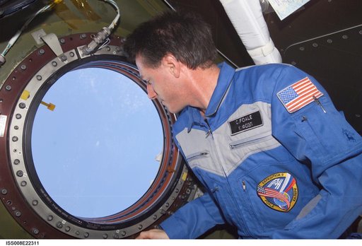 Foale peers through the science window in the U.S. Lab during Expedition 8