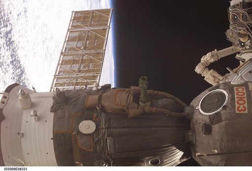 Soyuz TMA-4 docked to the Zarya FGB during Expedition 9