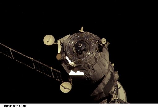 Progress 15 supply vehicle undocks from the SM taken during Expedition 10