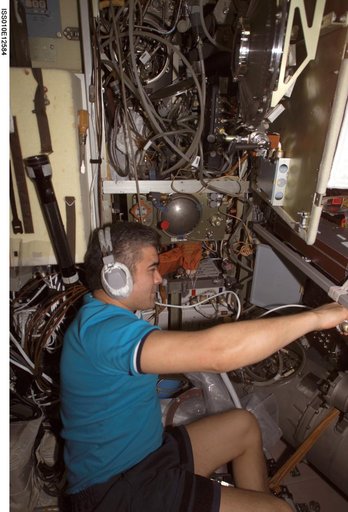 Sharipov works with the NEUROCOG experiment in the SM taken during Expedition 10