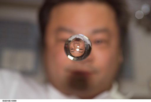 Chiao watches a water bubble float in the SM taken during Expedition 10
