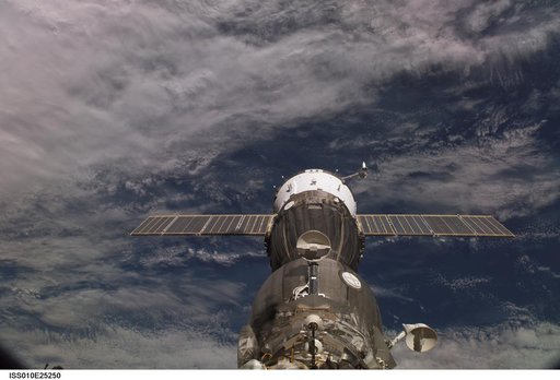 Soyuz TMA-6 spacecraft docked to the Pirs Docking Compartment taken during Expedition 10 / Expedition 11