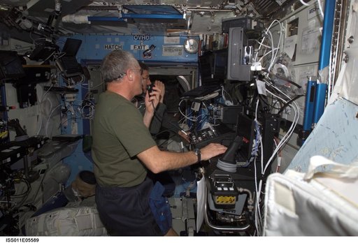 Phillips and Krikalev  in U.S. Laboratory during SSRMS proficiency training