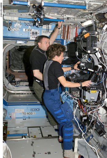 Lawrence and Kelly at SSRMS controls in Destiny laboratory